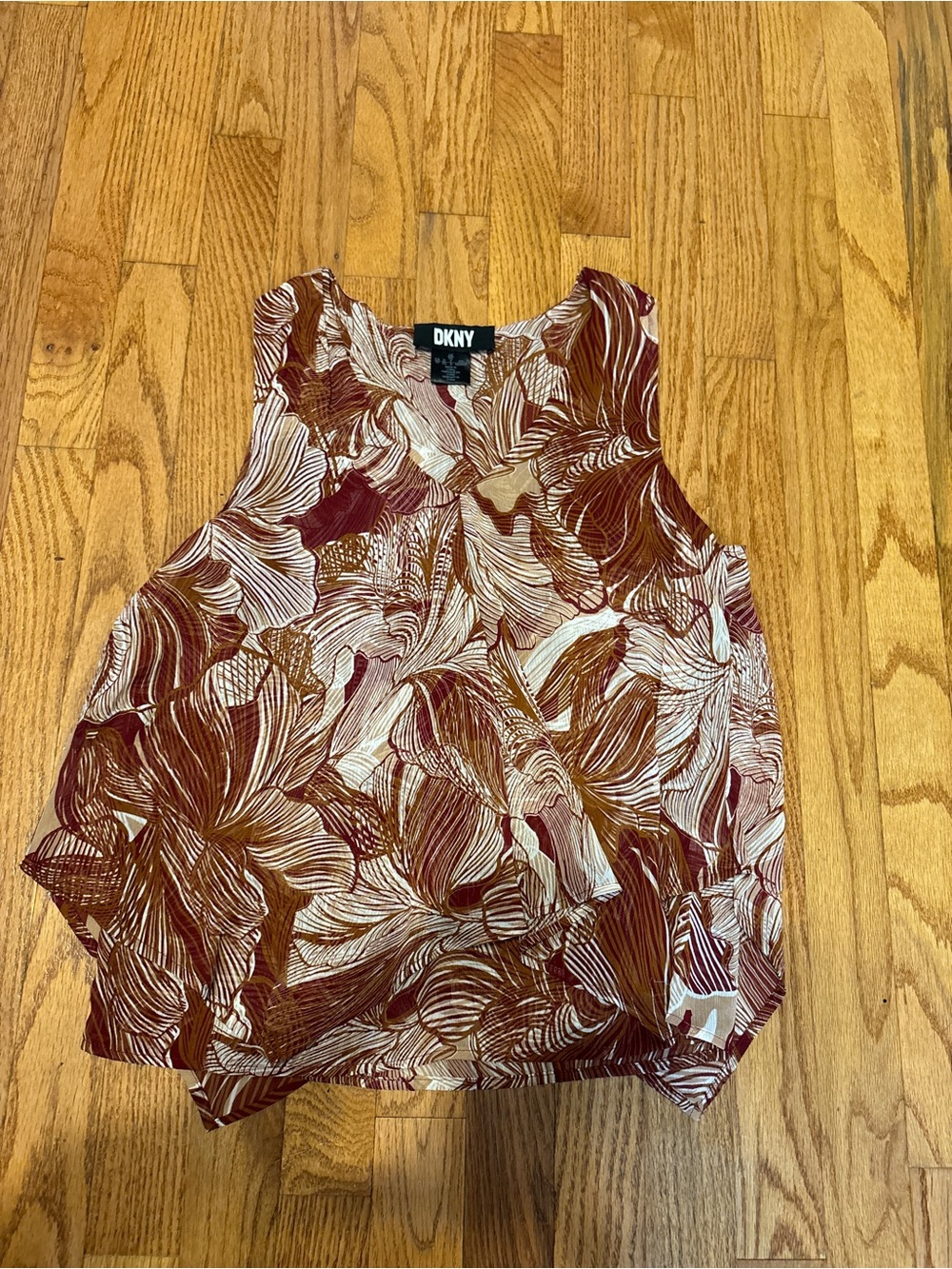 DKNY Burgundy and Cream Floral Print Sleeveless Top